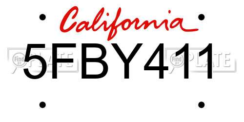 5FBY411 California License Plate