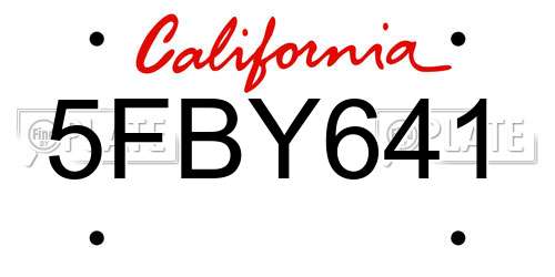 5FBY641 California License Plate