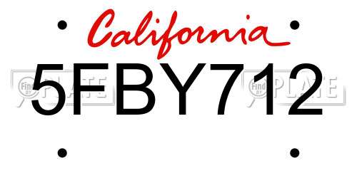 5FBY712 California License Plate