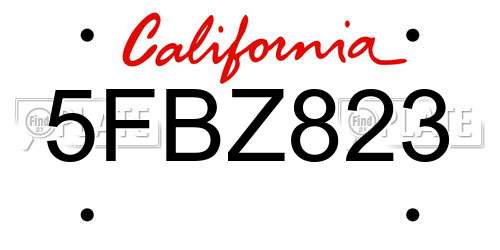 5FBZ823 California License Plate