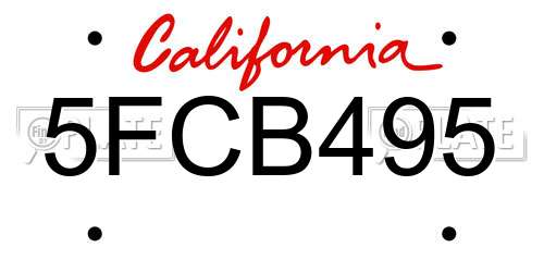 5FCB495 California License Plate