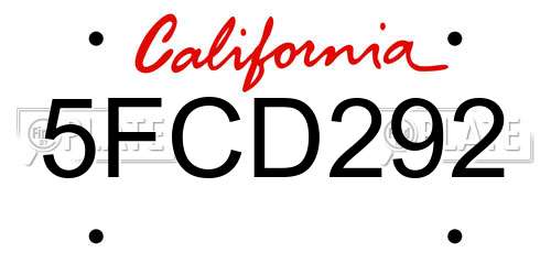 5FCD292 California License Plate