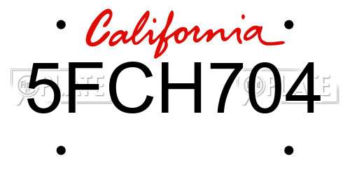 5FCH704 California License Plate
