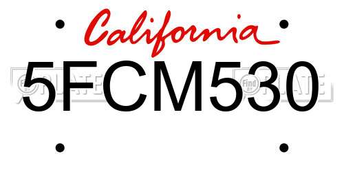 5FCM530 California License Plate