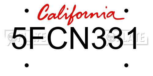 5FCN331 California License Plate