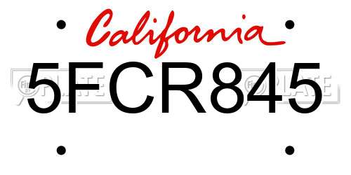 5FCR845 California License Plate