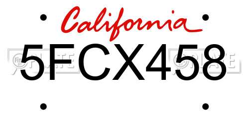 5FCX458 California License Plate