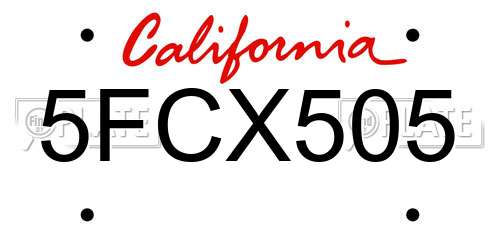 5FCX505 California License Plate