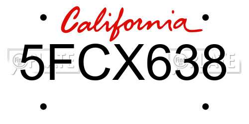 5FCX638 California License Plate