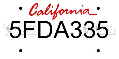 5FDA335 California License Plate