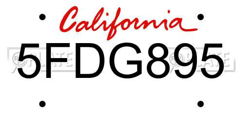 5FDG895 California License Plate