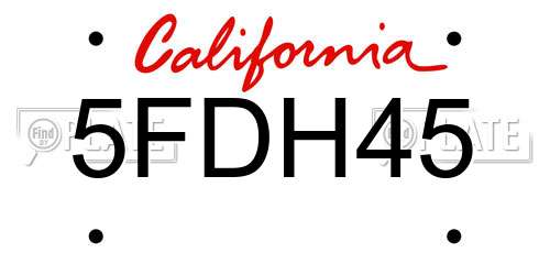5FDH45 California License Plate