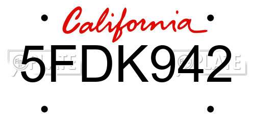 5FDK942 California License Plate