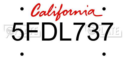 5FDL737 California License Plate