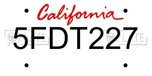 5FDT227 California License Plate