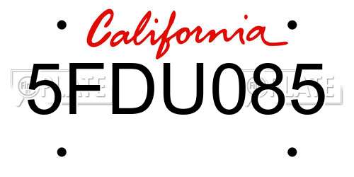 5FDU085 California License Plate