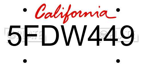 5FDW449 California License Plate