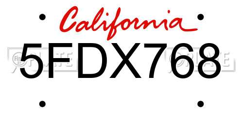 5FDX768 California License Plate