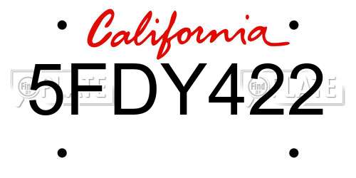 5FDY422 California License Plate