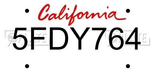 5FDY764 California License Plate