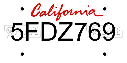 5FDZ769 California License Plate