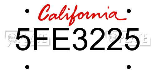 5FE3225 California License Plate
