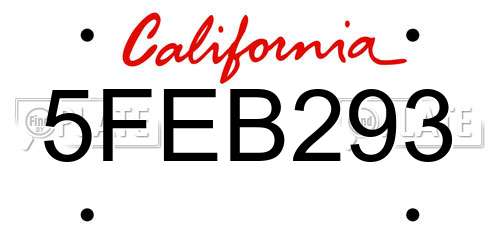 5FEB293 California License Plate