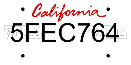 5FEC764 California License Plate