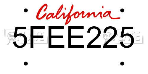 5FEE225 California License Plate