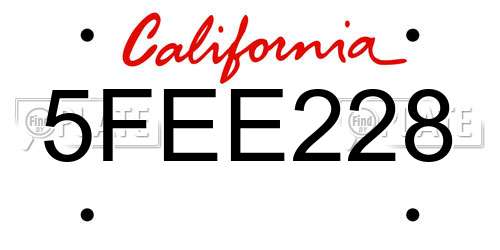 5FEE228 California License Plate