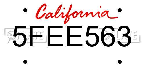 5FEE563 California License Plate