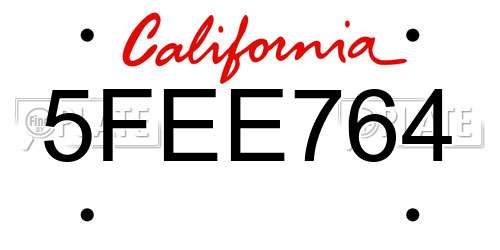 5FEE764 California License Plate