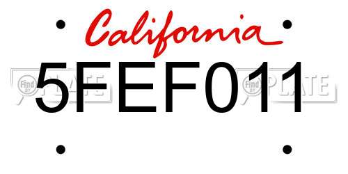 5FEF011 California License Plate