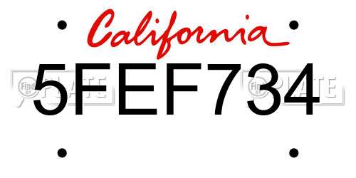 5FEF734 California License Plate