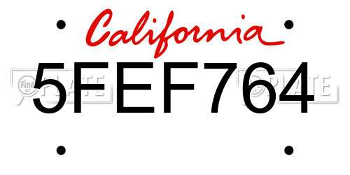 5FEF764 California License Plate