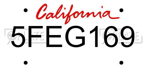 5FEG169 California License Plate