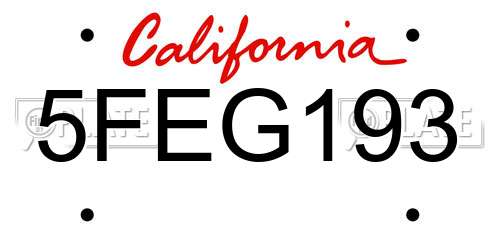 5FEG193 California License Plate