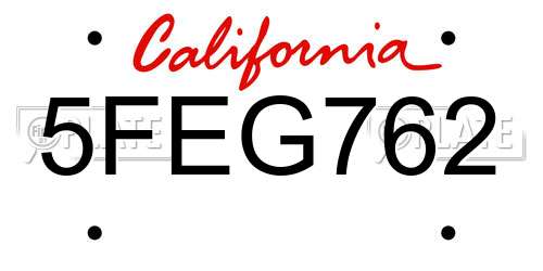 5FEG762 California License Plate
