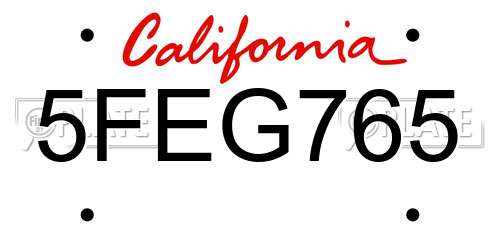 5FEG765 California License Plate