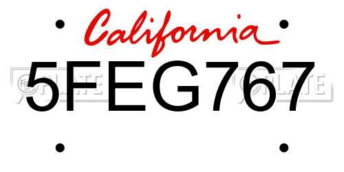 5FEG767 California License Plate