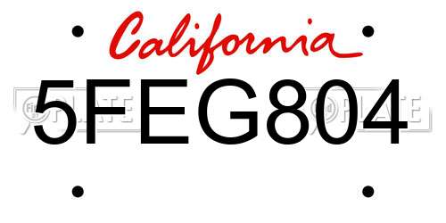5FEG804 California License Plate