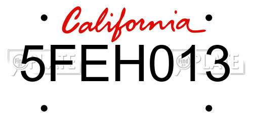 5FEH013 California License Plate