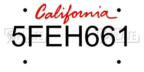 5FEH661 California License Plate