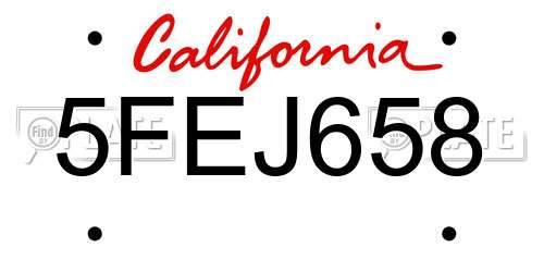 5FEJ658 California License Plate