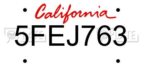 5FEJ763 California License Plate