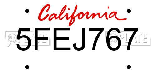 5FEJ767 California License Plate