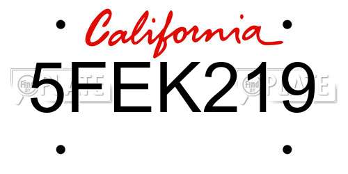 5FEK219 California License Plate