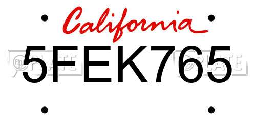 5FEK765 California License Plate