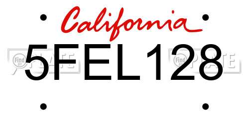 5FEL128 California License Plate