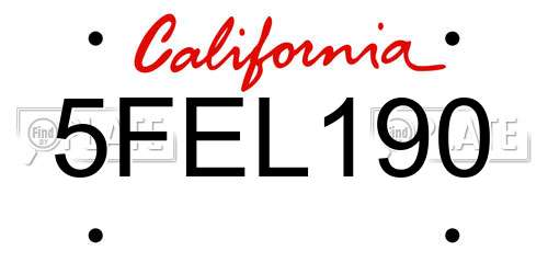 5FEL190 California License Plate